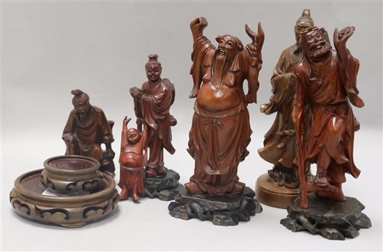 Six carved wood Chinese figures tallest 24cm